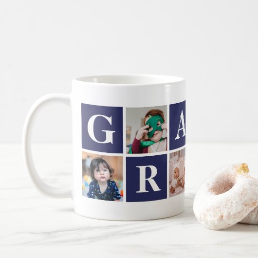 Cool Blue Foto Collage Personalisiert Gramps Tasse (Mit Donut)
