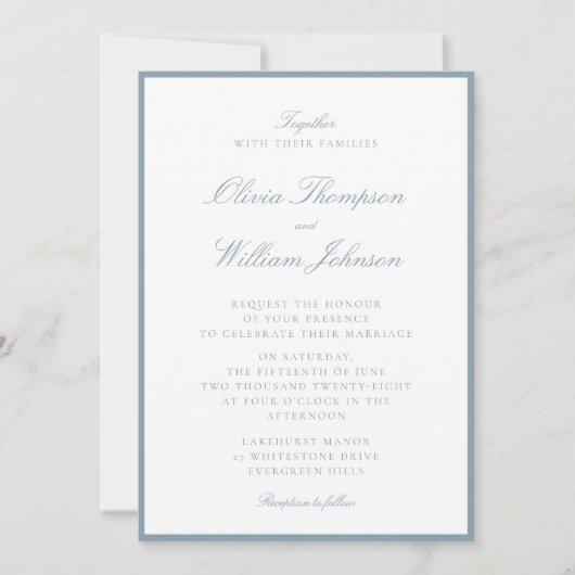 Cool Blue Framed Wedding Invitation Einladung (Vorderseite)