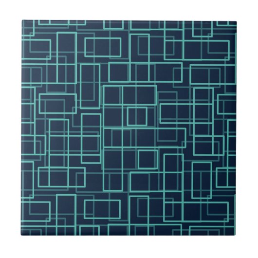 Cool Blue Geometric Grid Pattern Ceramic Tile Fliese (Vorderseite)