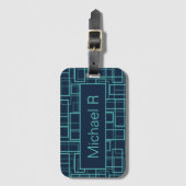 Cool Blue Geometric Grid Pattern Personalised Gepäckanhänger (Vorderseite Vertikal)