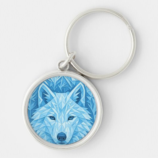 Cool Blue Geometric Wolf Low Poly Abstract Art Schlüsselanhänger (Vorne)