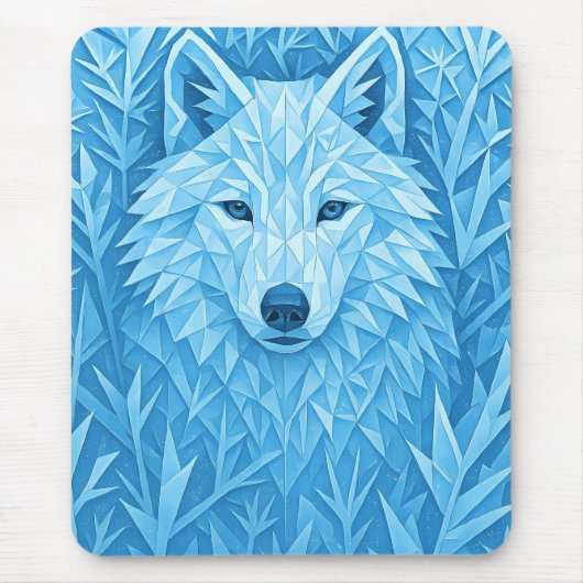 Cool Blue Geometric Wolf Low Poly Abstract Gaming Mousepad (Vorne)