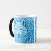 Cool Blue Geometric Wolf Low Poly Abstract Morphin Verwandlungstasse (Vorderseite Links)