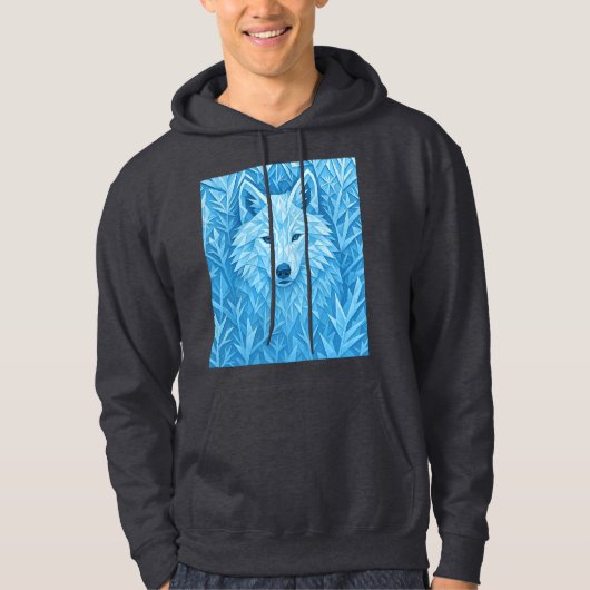 Cool Blue Geometric Wolf Low Poly Abstract Premium Hoodie (Vorderseite)