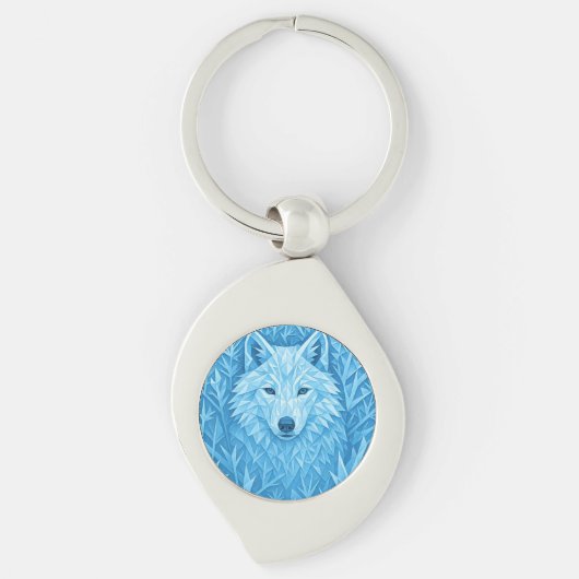 Cool Blue Geometric Wolf Low Poly Abstract Premium Schlüsselanhänger (Vorderseite)
