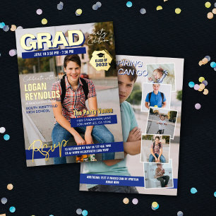 Cool Blue Gold Fotos Magazin-Cover Abschluss Folieneinladung