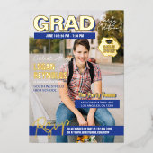 Cool Blue Gold Fotos Magazine Cover Abschluss Folieneinladung (Vorderseite)