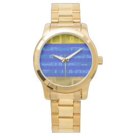 Cool Blue Gold Geometric Stripes Armbanduhr