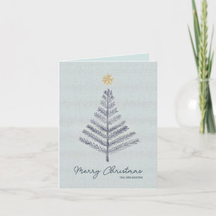 Cool Blue Hand Drawn Tree Weihnachts-Foto Feiertagskarte