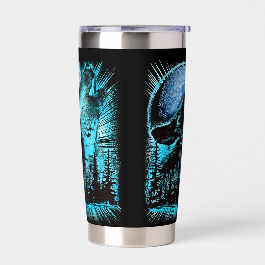 Cool Blue Howling Wolf Moon Pine Forest Cool Thermobecher (Links)