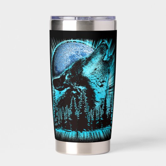 Cool Blue Howling Wolf Moon Pine Forest Cool Thermobecher (Rückseite)