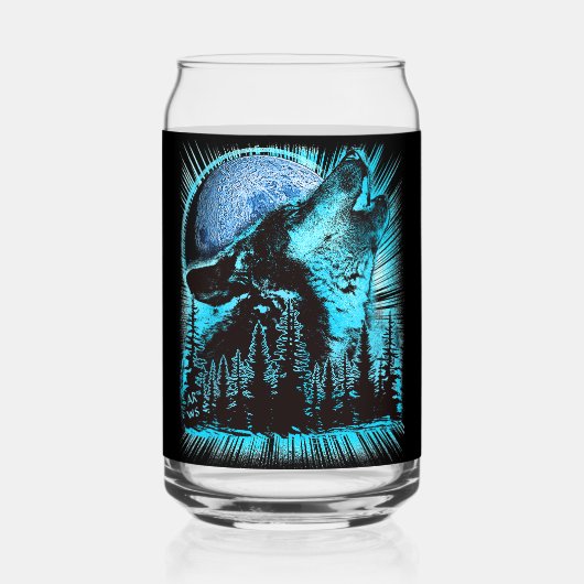 Cool Blue Howling Wolf Moon Pine Forest Dosenglas (Vorderseite)