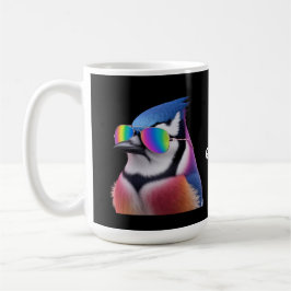 Cool Blue Jay Bird Tragen einer Sonnenbrille Retro Kaffeetasse