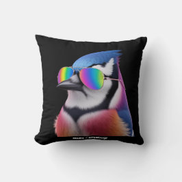 Cool Blue Jay Bird Tragen einer Sonnenbrille Retro Kissen