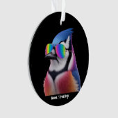 Cool Blue Jay Bird Tragen einer Sonnenbrille Retro Ornament (Vorderseite)