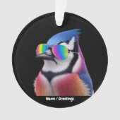 Cool Blue Jay Bird Tragen einer Sonnenbrille Retro Ornament (Vorderseite)