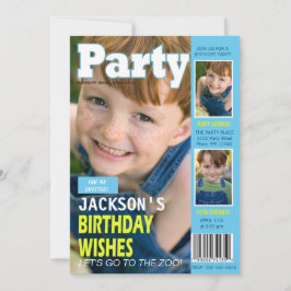 Cool Blue Magazine Cover 3 Fotos Geburtstagsparty Einladung