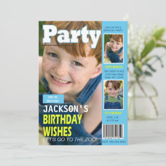 Cool Blue Magazine Cover 3 Fotos Geburtstagsparty Einladung