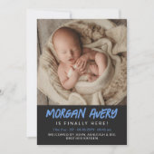 Cool Blue Marker Schriftart New Baby Boy Foto Ankündigung (Vorderseite)