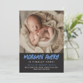 Cool Blue Marker Schriftart New Baby Boy Foto Ankündigung (Stehend Vorderseite)