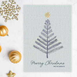 Cool Blue Minimalistisch Hand Drawn Tree Weihnacht Feiertagskarte