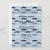 Cool Blue Mustaches Wedding Einladung (Vorderseite)