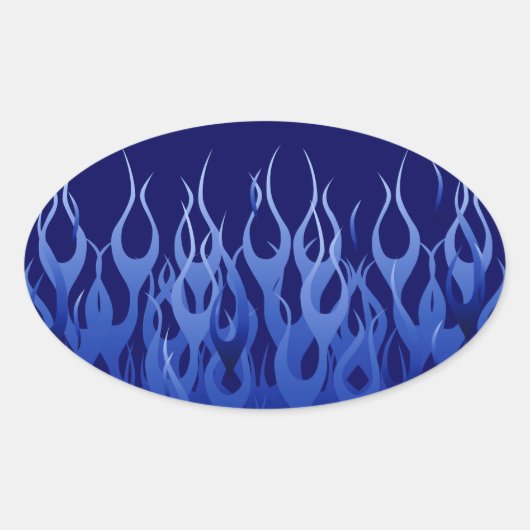 Cool Blue on Blue Racing Flames dekorativ Ovaler Aufkleber (Vorderseite)