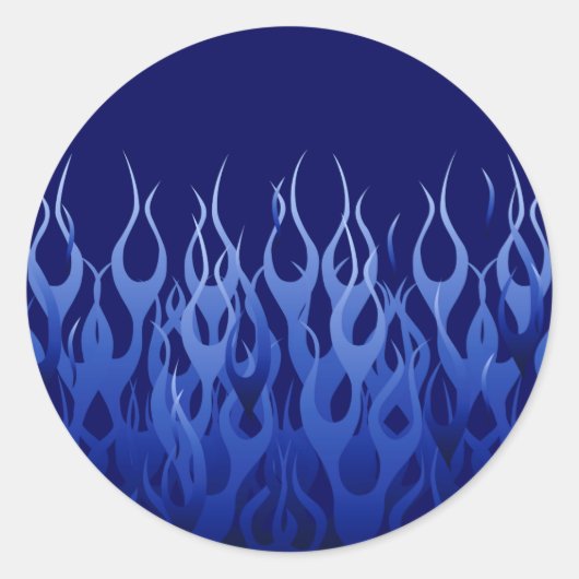 Cool Blue on Blue Racing Flames dekorativ Runder Aufkleber (Vorderseite)