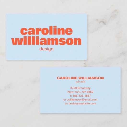 Cool Blue Orange Modern Aesthetic Bold Name Visitenkarte (Vorne/Hinten)