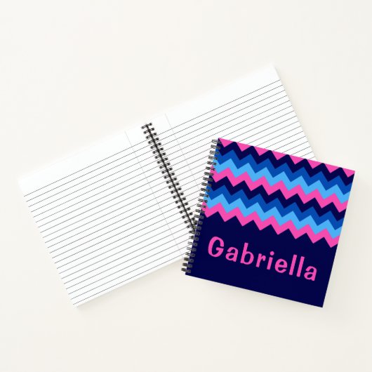 Cool Blue Pink Chevron Monogram Small Notebook Notizblock (Innenseite)