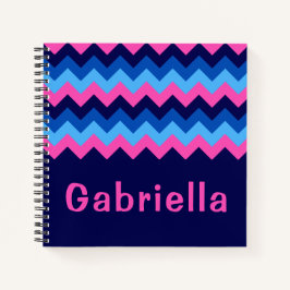 Cool Blue Pink Chevron Monogram Small Notebook Notizblock