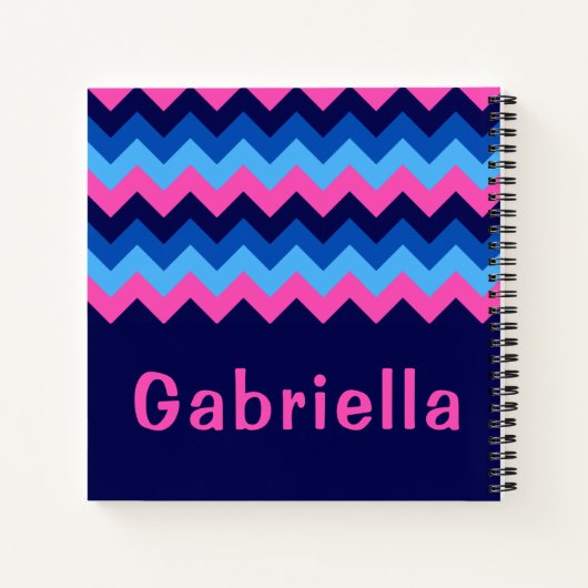 Cool Blue Pink Chevron Monogram Small Notebook Notizblock (Rückseite)