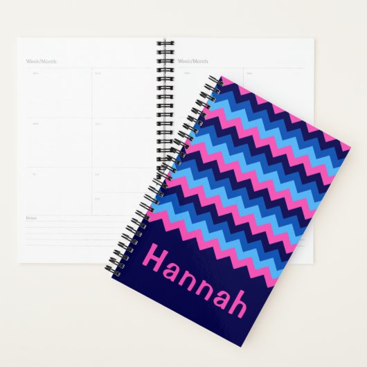 Cool Blue Pink Zickzack Monogram Small Planner Planer (Anzeige)