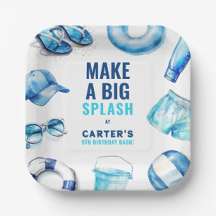 Cool Blue Pool Party Sommerjungen zum Geburtstag Pappteller