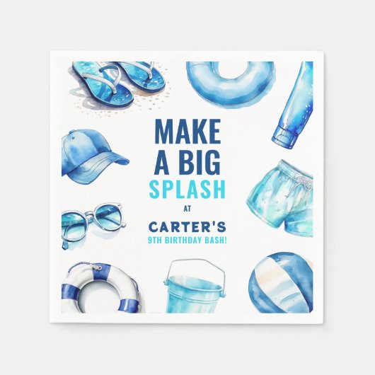 Cool Blue Pool Party Sommerjungen zum Geburtstag Serviette (Vorderseite)