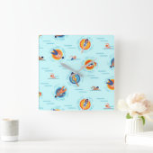 Cool Blue Pool Party Sommervibe Quadratische Wanduhr (Zuhause)