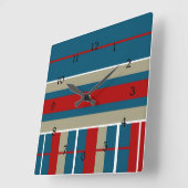 Cool Blue Red Tan White Striped Pattern Nautical Quadratische Wanduhr (Winkel)