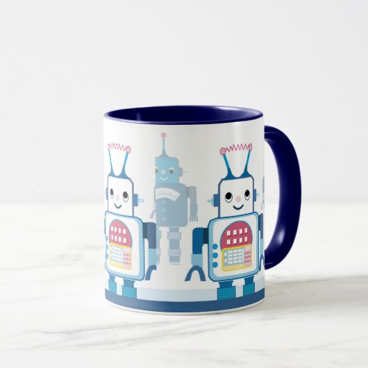 Cool Blue Robots Robotic Coffee Mugs Tasse (VorderseiteRechts)