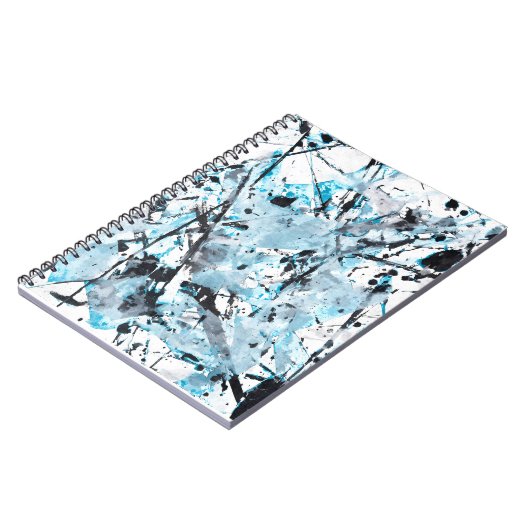 Cool Blue Schwarz-weiß Spritzer Abstrakt Notizblock (Linke Seite)