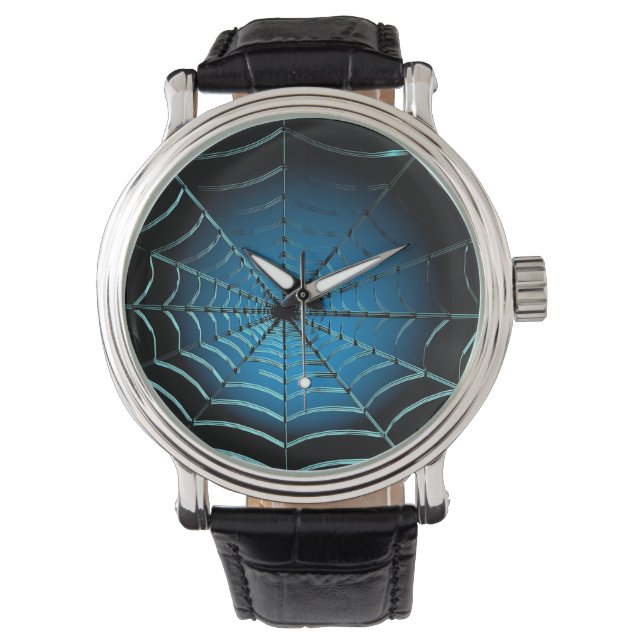 Cool Blue Spider Web Armbanduhr (Vorderseite)