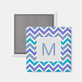 Cool Blue Sporty Chevron Pattern Monogram Magnet (Vorderseite/Rückseite)