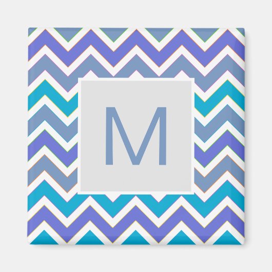 Cool Blue Sporty Chevron Pattern Monogram Magnet (Vorne)