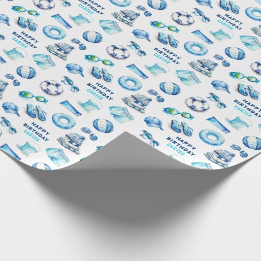 Cool Blue Summer Boys Geburtstag Geschenkpapier (Ecke)