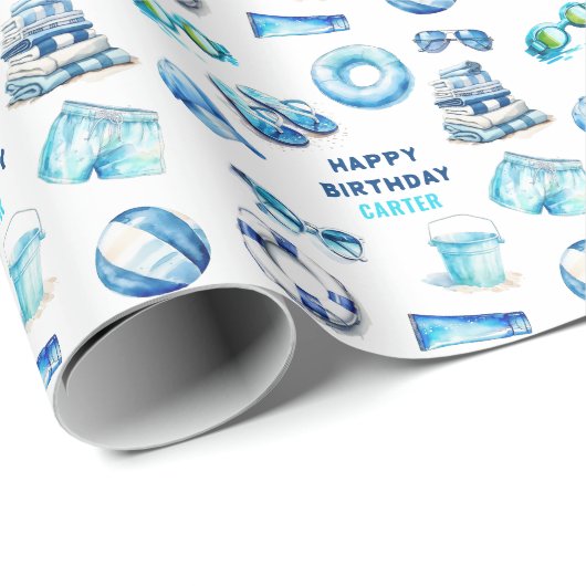 Cool Blue Summer Boys Geburtstag Geschenkpapier (Rolleneckpunkt)