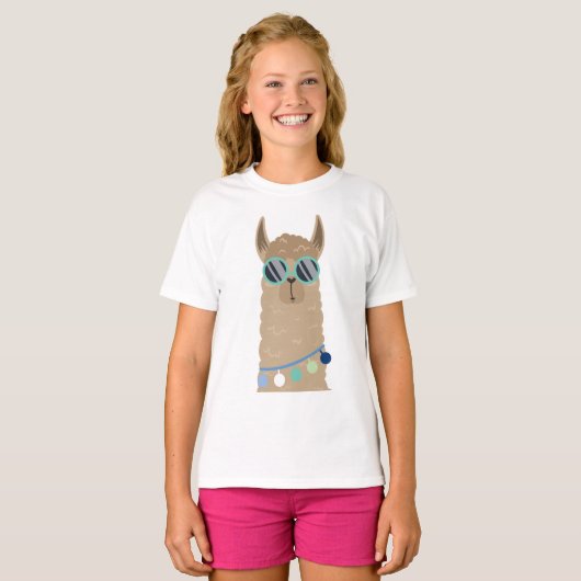 Cool Blue Sunglasses Llama T-Shirt (Vorne ganz)