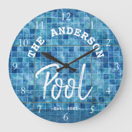 Cool Blue Tile Swimming Pool Family Name Custom La Große Wanduhr