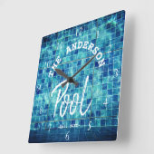 Cool Blue Tile Swimming Pool Family Name Custom La Quadratische Wanduhr (Winkel)