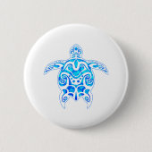 Cool Blue Tribal Turtle Button (Vorderseite)