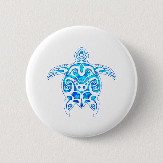 Cool Blue Tribal Turtle Button (Vorderseite)