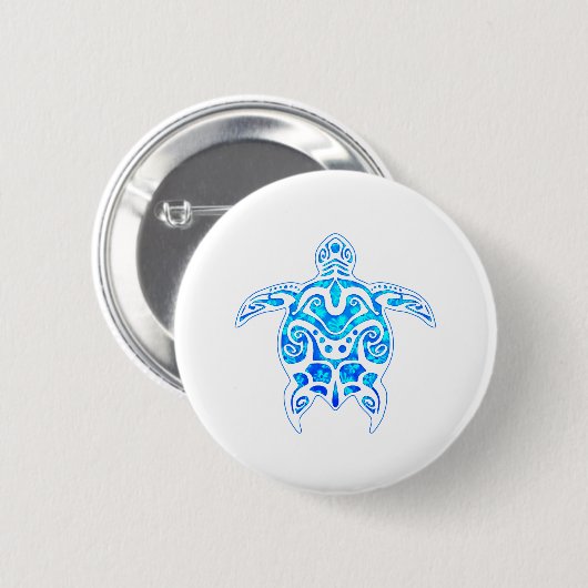 Cool Blue Tribal Turtle Button (Vorne & Hinten)